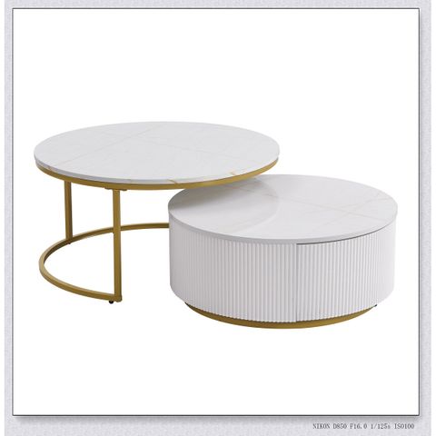Mercer41 Modern Round Nesting Coffee Table Fluted With Drawer In White & Gold In 31.5'' | Wayfair regarding A Guide to Styling Your Gewnee Modern Round Nesting Coffee Table